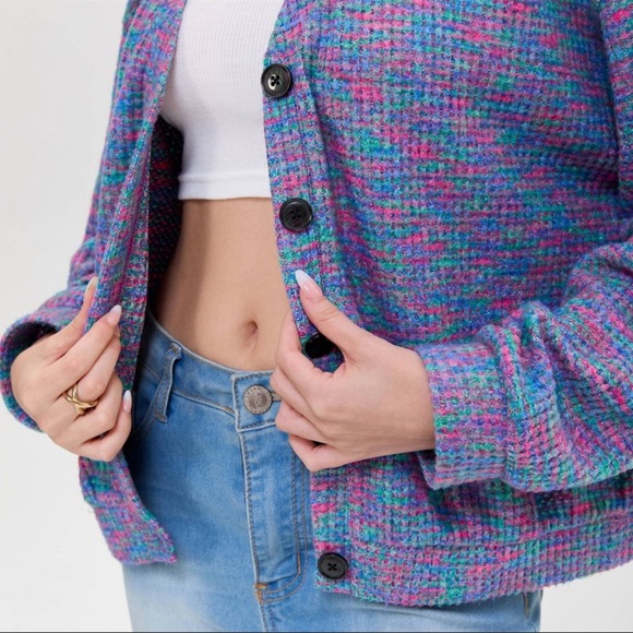 Women's V-Neck Button-Front Cardigan - Wild Fable™ Purple Abstract XS - Picture 5 of 11